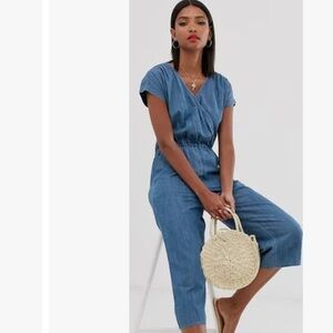 J Crew Mercantile Chambray Jumpsuit XS w MEASUREMENTS Pockets, Crop Length